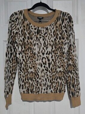 Express Women's Tan Leopard Print Crewneck Sweater | Size S | NWT